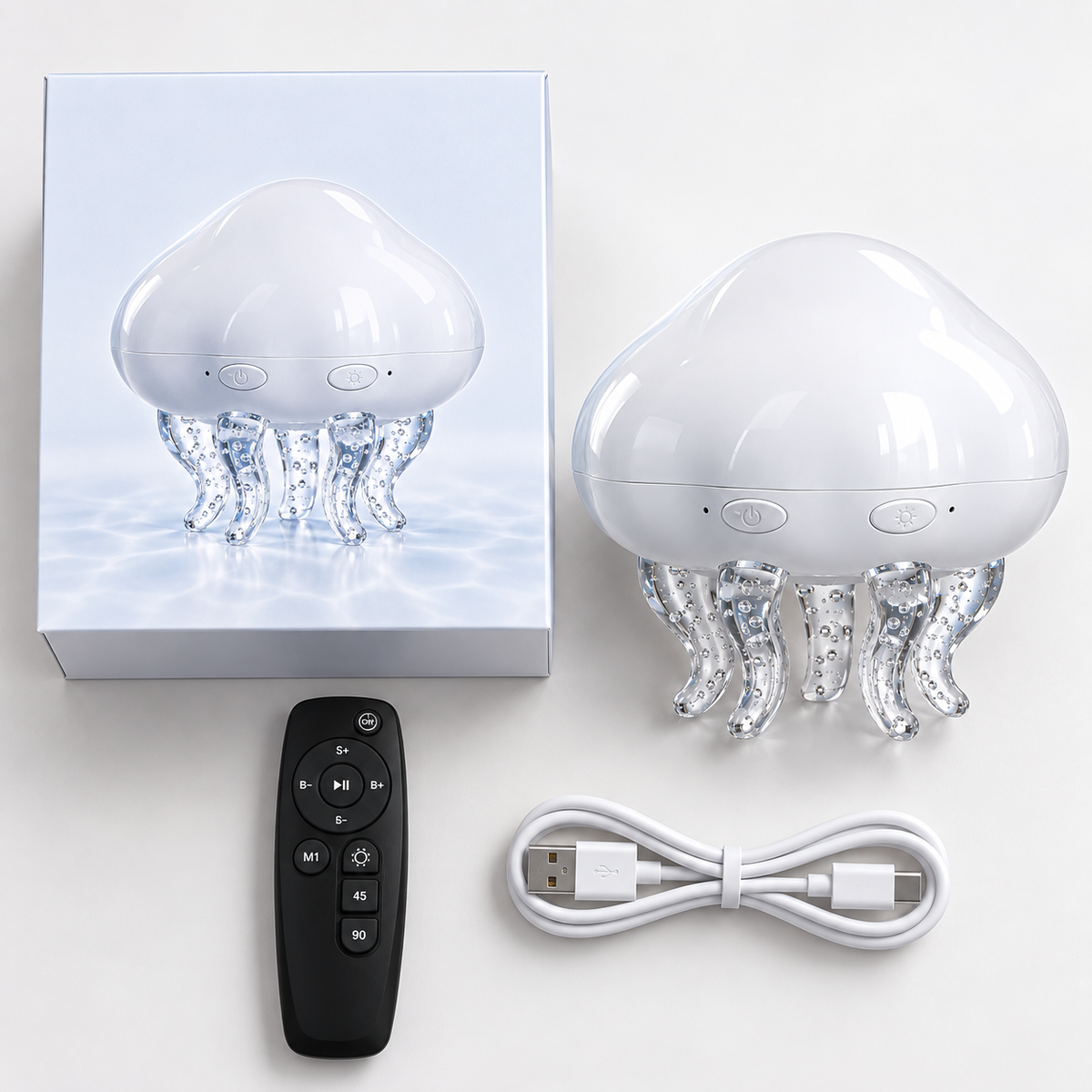 Modern RGB LED Night Light White Shade Romantic Jellyfish Projection Lamp BT Speaker Water Ripple Effect Plug-In Atmosphere