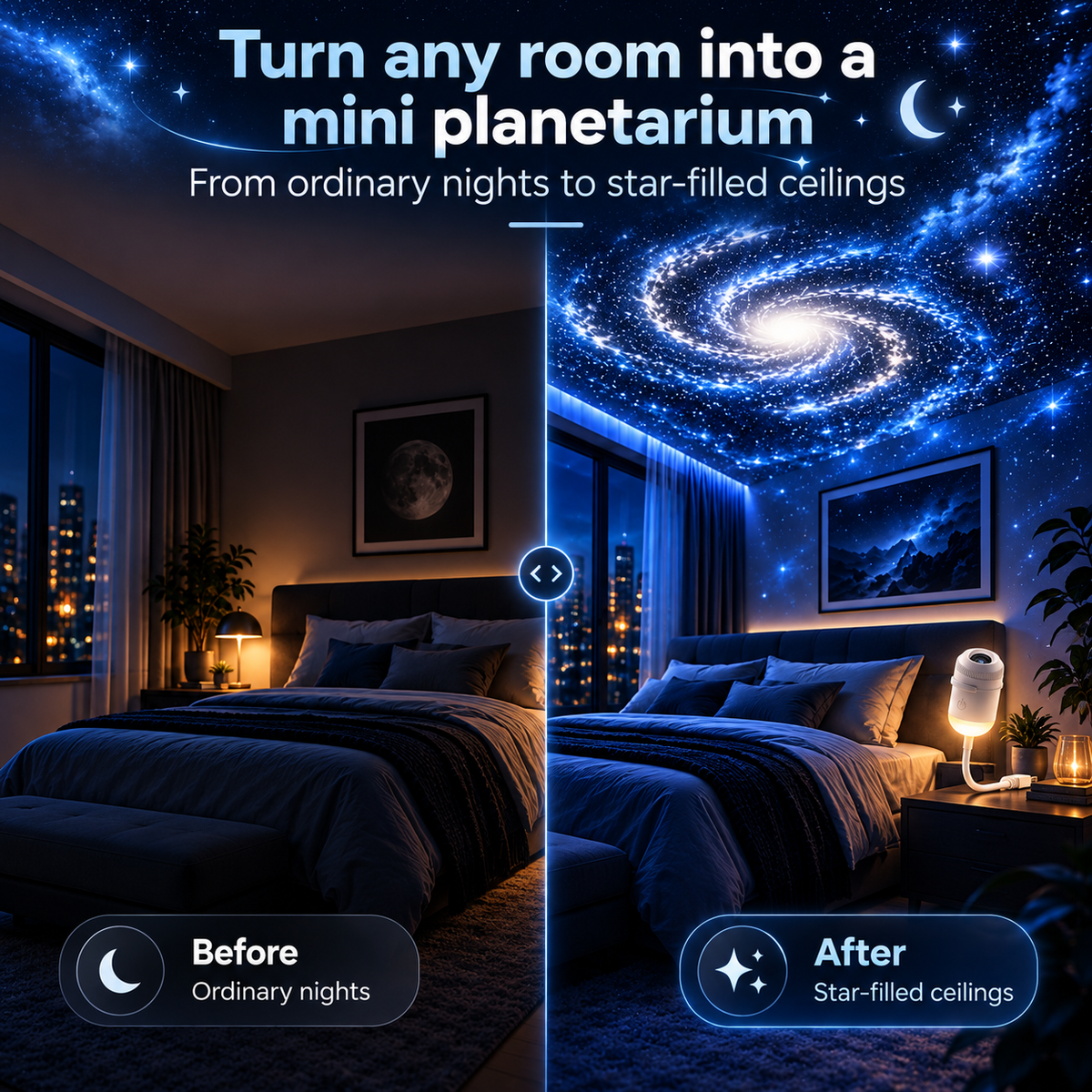 Galaxy Projector Night Light | Moon & Starry Sky, Up to 24 Scene Discs