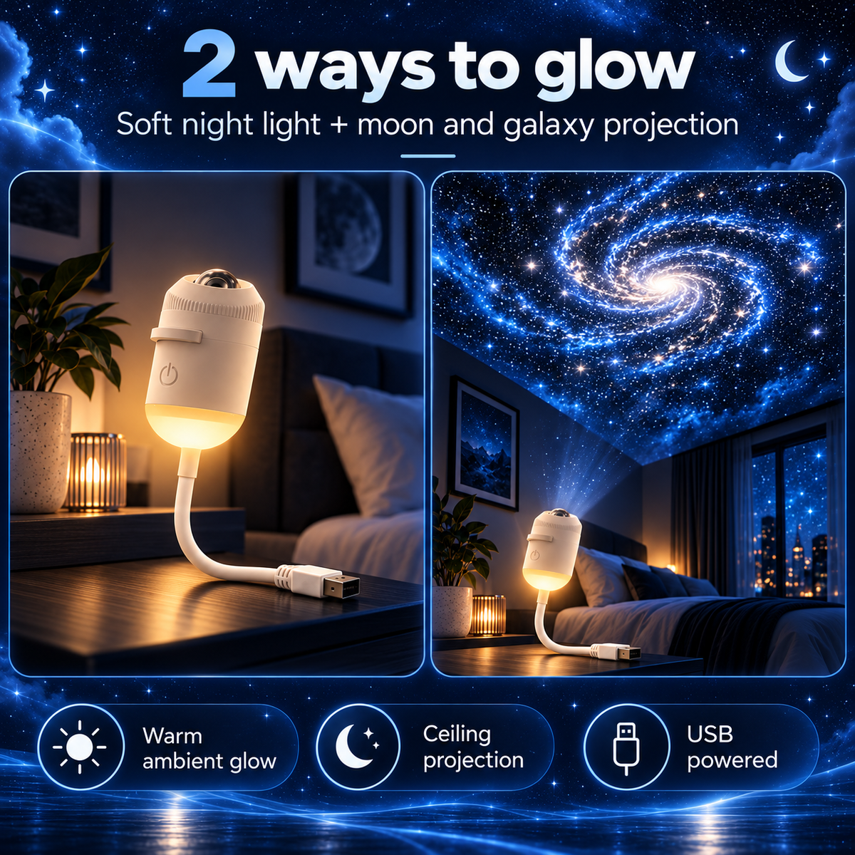 Galaxy Projector Night Light | Moon & Starry Sky, Up to 24 Scene Discs
