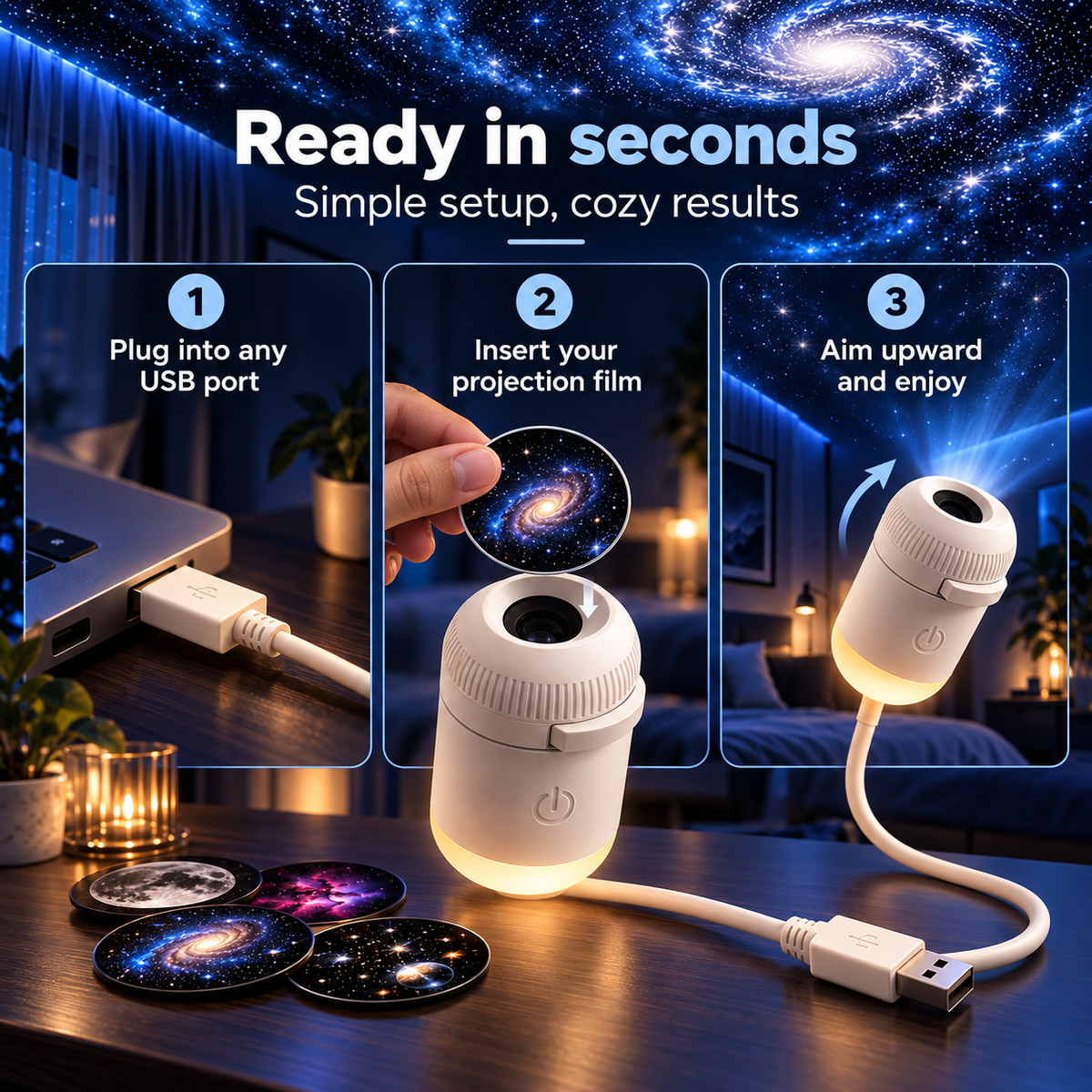 Galaxy Projector Night Light | Moon & Starry Sky, Up to 24 Scene Discs