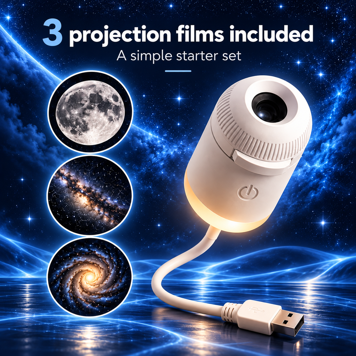 Galaxy Projector Night Light | Moon & Starry Sky, Up to 24 Scene Discs
