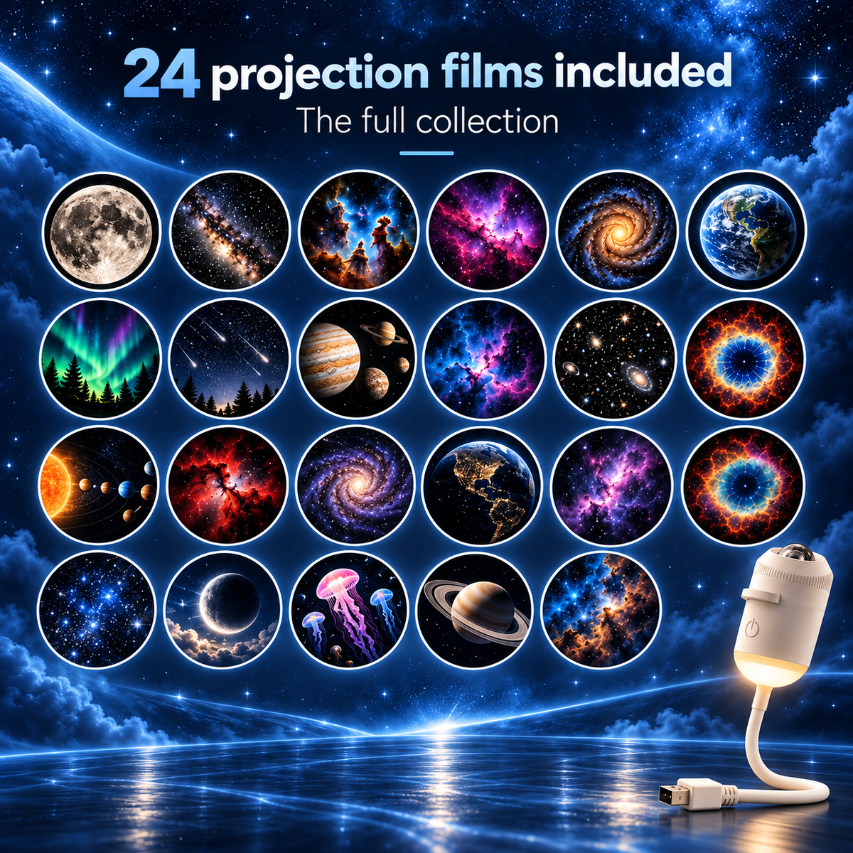 Galaxy Projector Night Light | Moon & Starry Sky, Up to 24 Scene Discs