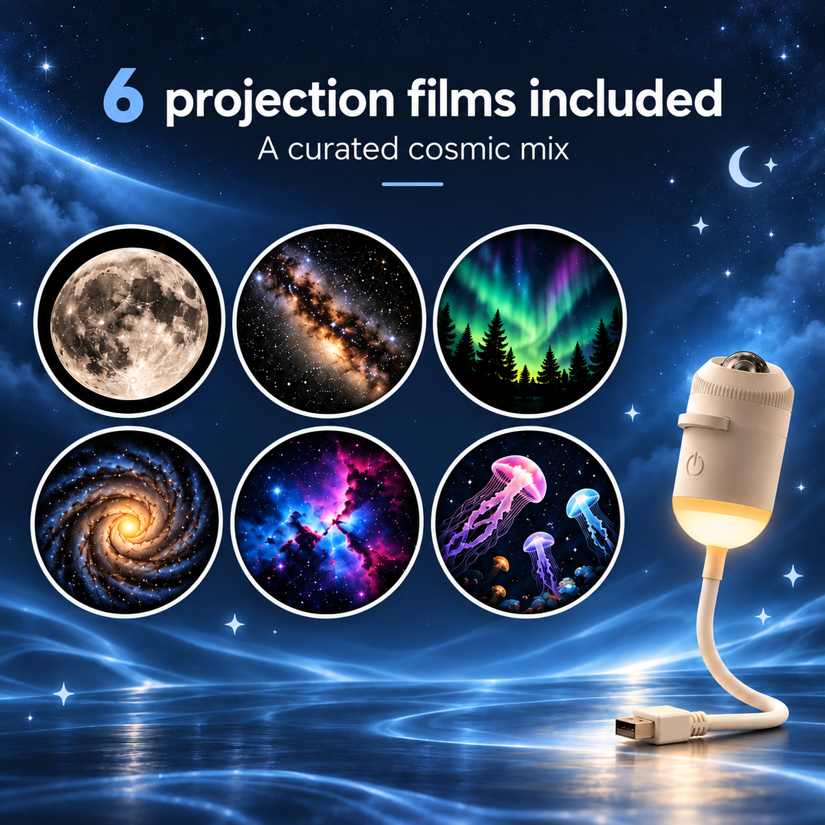 Galaxy Projector Night Light | Moon & Starry Sky, Up to 24 Scene Discs